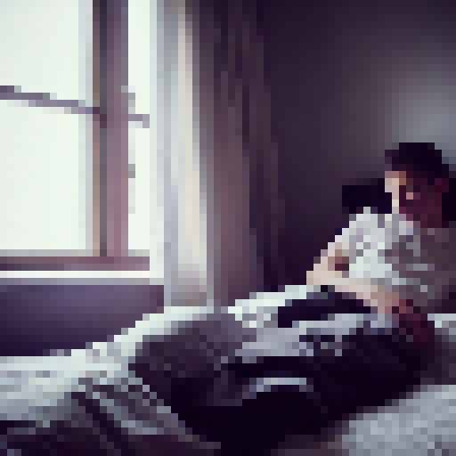 sci-fi room 
a boy laying in bed and a girl is next to window smoking a cigarrete