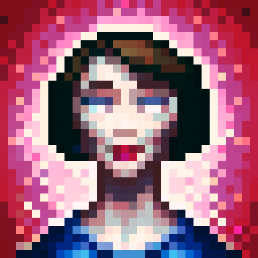 woman with shoulder length dark hair, looking at the camera, blue palette, game icon style, skill art, close up, portrait, game icon, 32x32 pixel art, sRGB