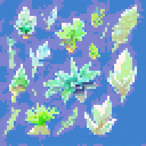 Yucca aloifolia, vibrant green leaves, sharp and spiky edges, pixel art, sRGB color palette