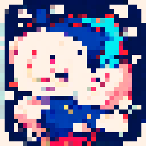 determined astronaut, floating gracefully, swirling galaxy, vibrant stars, nebulae, character portrait, close up, anime style, pixel art