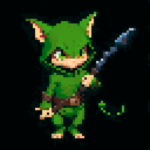 A sneaky, agile goblin with a hood, daggers, and a cunning expression. It has quick movements and a stealthy appearance, ready to strike from the shadows. No background.
