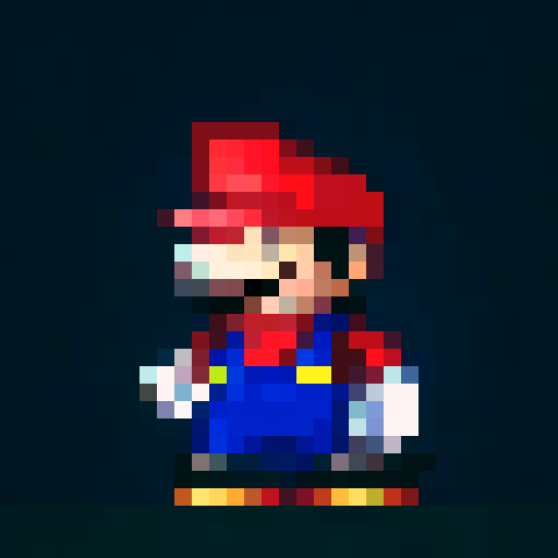 Cooking chef with a bushy moustache, wearing a chef hat and apron, holding a frying pan, against a vibrant background, in 32x32