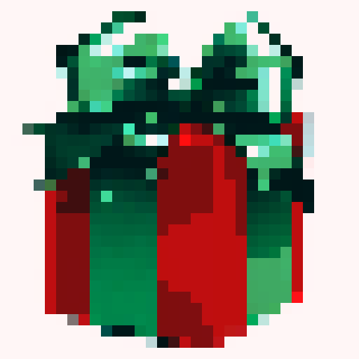 Christmas present, Bold black outline, 32x32, pixel art, video game badge