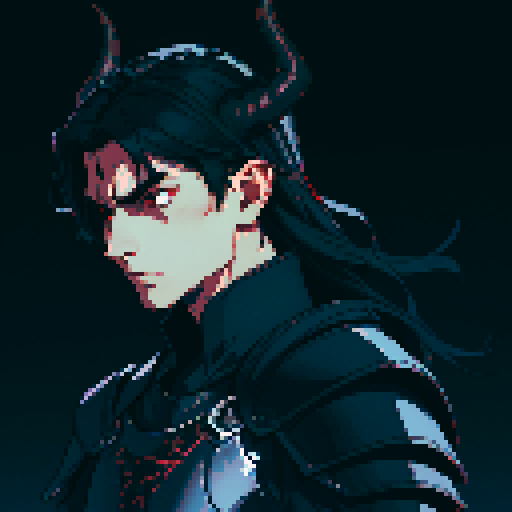 black armor, sexy, long black hair, male knight, man, demon knight, demonic wing, horns, black hair, black armor, dark background