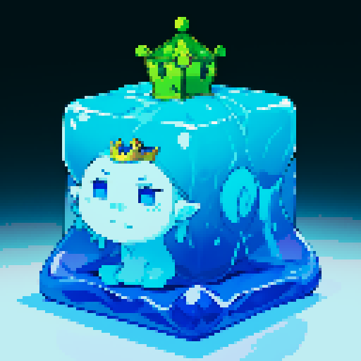 Blue Slime cube, Gelatinous cube, wearing crown