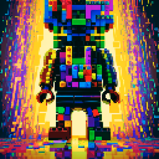colorful pixel lego blocks arranged in a playful, vibrant composition, showcasing the intricate details and vibrant colors of pixel art in the sRGB color space