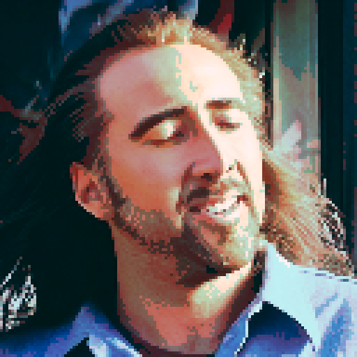 Nicolas Cage's from con air hair blowing in the wind