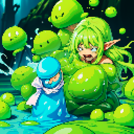 slime surging up around someone, slime engulfing a hero, slime consuming a hero, hero getting engulfed by slime, slime attack, dynamic, slime slamming into someone, impact, splashing slime