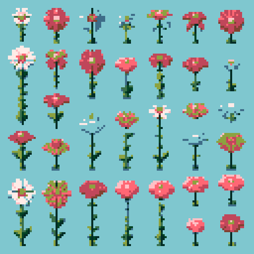 12 different wild flower sprites