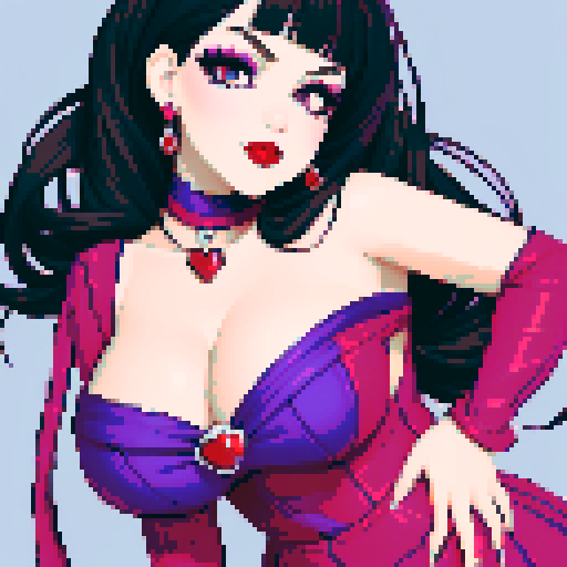 curvy, cute, goth girl, black hair, purple eyeshadow, red lipstick, glamour shot.