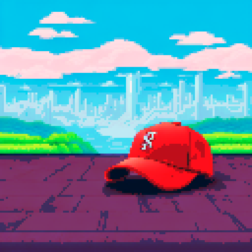 red baseball cap, neutral perspective, pixel art, 2d game art