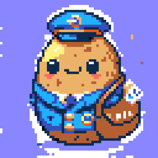 generate a pixel art potato dress up as a mail carrier