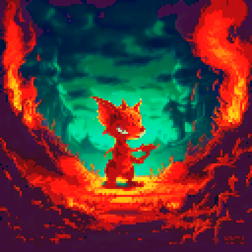 A fire imp. furry and gremlin-like. grey background.