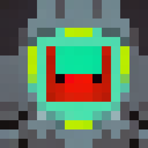 "Pixelated Flame Fox with rainbow hues, fiery aura, and piercing eyes depicted in a 16x16 pixelated portrait."