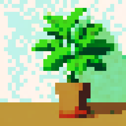 potted plant, vibrant green leaves, sunlight streaming through, pixel art, sRGB