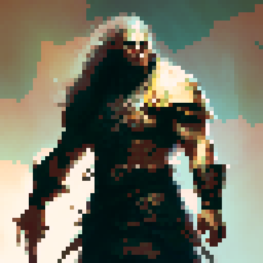 Bald, muscular barbarian with a stoic expression, no background, holding a two-handed sword and wearing a loincloth in a traditional fantasy RPG art style.