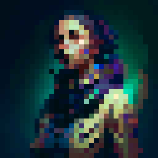 western style, simplified, portrait avatar, woman with shoulder length dark hair, looking at the camera, blue palette, close up
