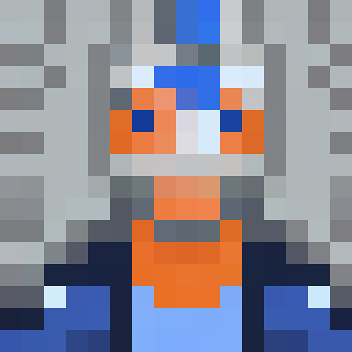 sky blue background, guy with blue eyes and blue headphones and white hair