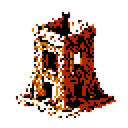 crumbling brick stand-alone structure seen from a head-on 2d flat perspective. Simple style, thick black lines, white background.