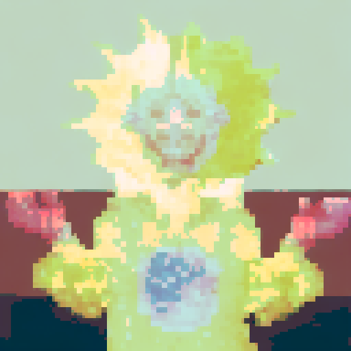 a character with a sun head and a moon heart, arms open