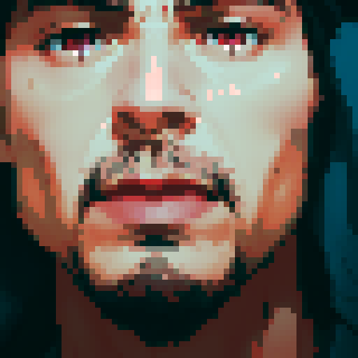 carlos cool guy, no moustache, chin hair, tired, dark eyes, sRGB, pixel art

