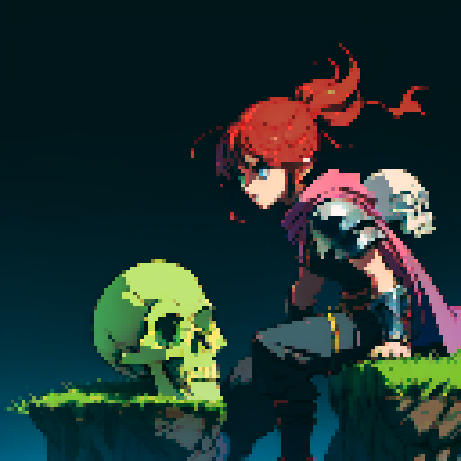 2d platformer art of whole character wearing skull armor rpg