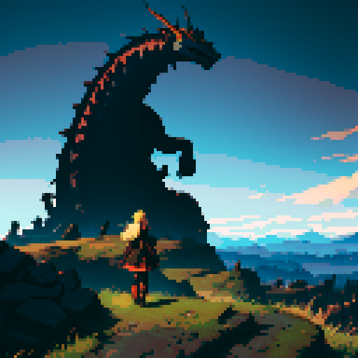 giant evil dragon in the distant horizon, overlooking a ruined and dark landscape