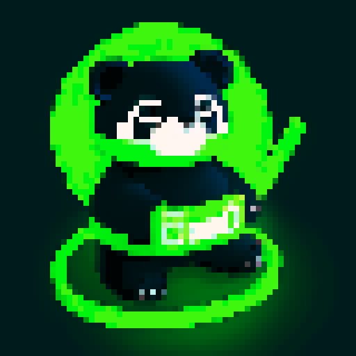 panda, green neon eyes, sentado, pixel art, sRGB