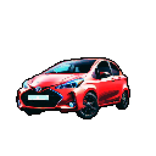 Photorealistic whole Toyota Yaris, centered, three-quarter view, right front wheel, clean background, realistic colors, pixel art style
