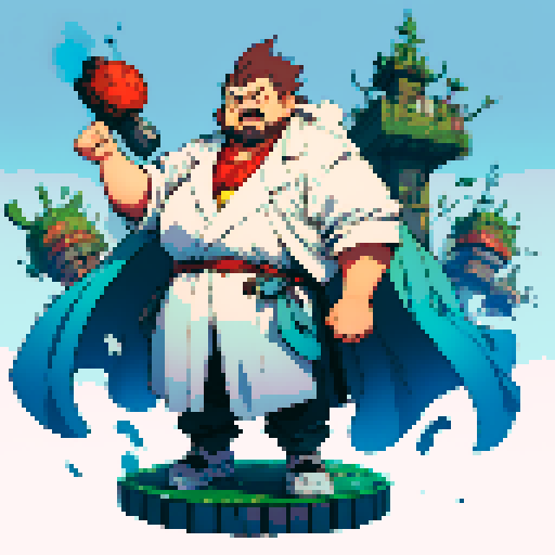fat mad scientist fat facing left ready to fight full-body image