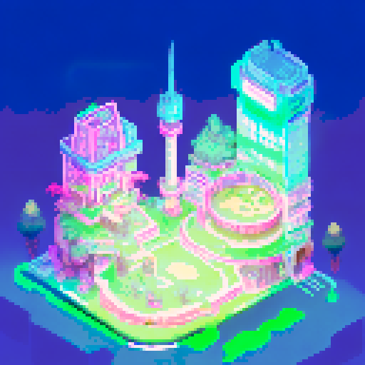 Scenery picture of futuristic alien  city, neon lights, vaporwave palette