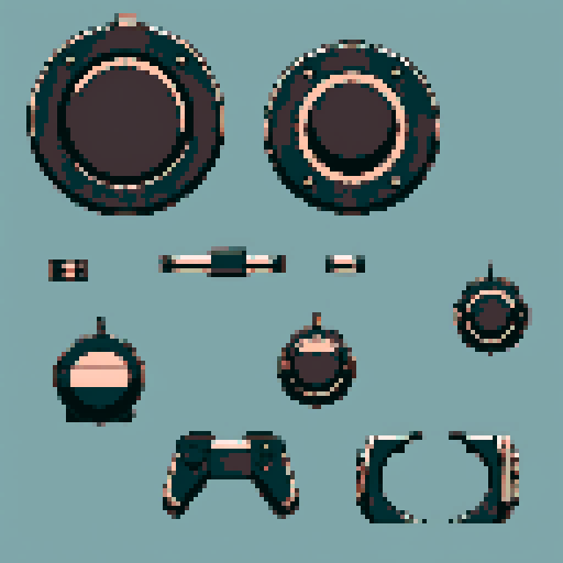 I want a horizontally wide circular copper attachment port. It should be viewed directly from the side. I want this object usable an asset in a videogame, meaning only one object per image, outlined with a strong black stroke, on a solid-color background. 