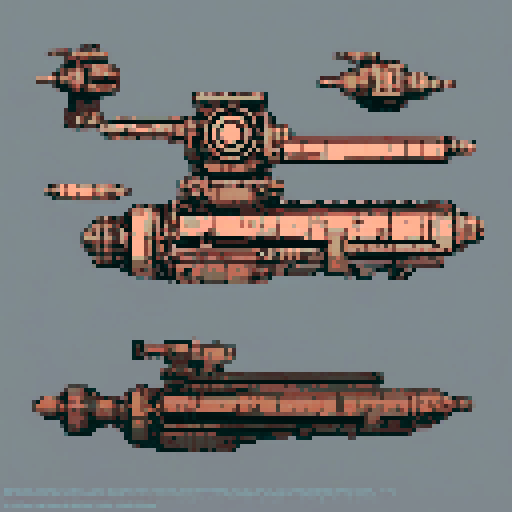 I want a copper structure reminiscent of the base of a gun turret, seen from a head on two dimensional perspective. The design should be relatively simple. I also want this object usable as an asset in a videogame, meaning only one object per image, outlined with a strong black stroke, on a solid-color background.