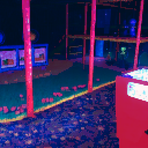 horror entry to indoor playground with toys and a horror and dark theme