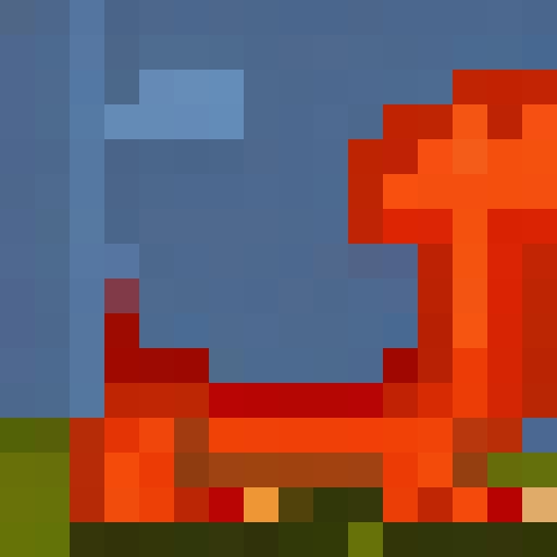 Welsh dragon breathing fire amidst rolling hills, with a bright sun setting behind the silhouette, all in a 16x16 pixel portrait style.
