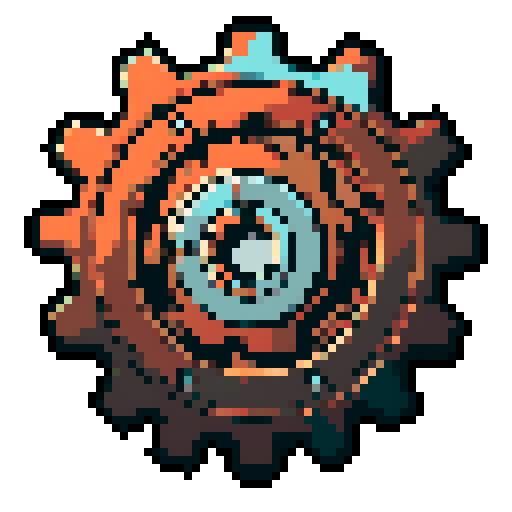 old rusty gear usable as an asset (clear, thick lines and a solid-color background)