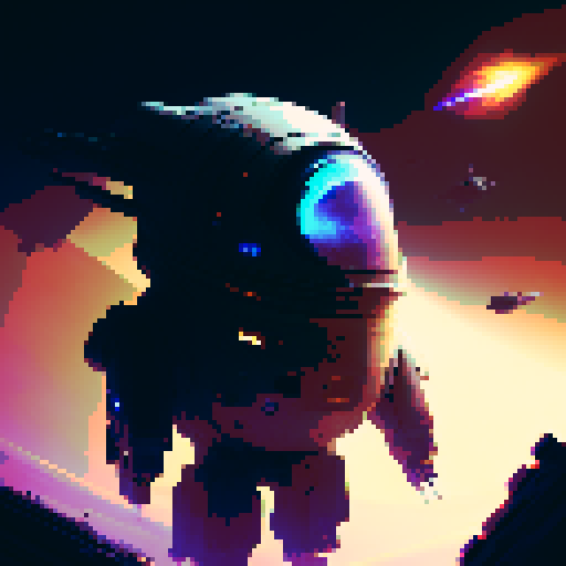 spaceship, sideview, vibrant galaxy, swirling nebulas, twinkling stars, pixel art, srgb