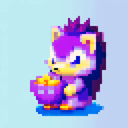 Purple hedgehog, pixel art, lazy
