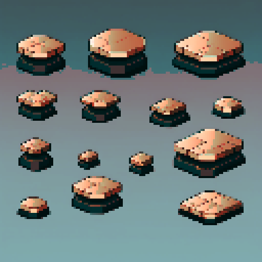 I want a horizontally wide copper platform. I want this object usable an asset in a videogame, meaning only one object per image, outlined with a strong black stroke, on a solid-color background. 