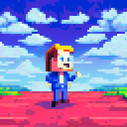 closeup, person, punched face, sRGB, pixel art, background, landscape