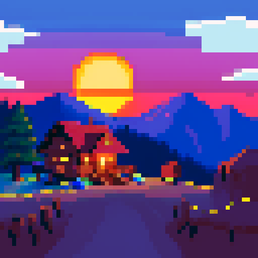 "The Cabin 2023" in retro letters, with a eastern mountain scene with a cabin in the background, sunset
