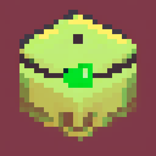 green apple, black outlines, in the center, simple pixel art, plain red colored background