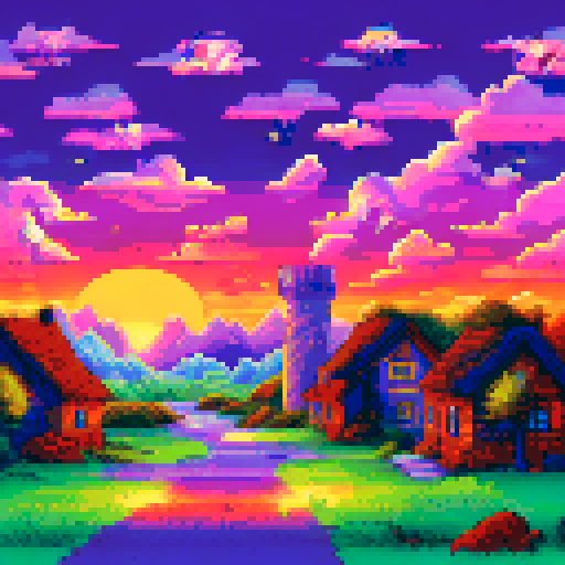 pastoral landscape, village, midnight, house with lights on and chimney, 