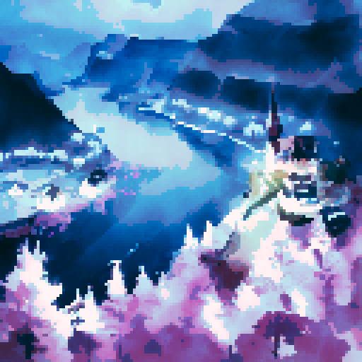 beautiful dramatic aurora borealis over an adorable town at night by Miyazaki