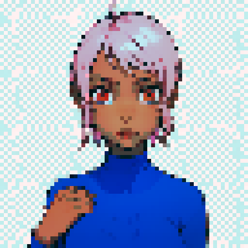 Teenage black girl with pink hair and orange eyes