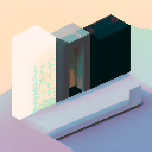 Create a pixel art scene depicting an unspooled film strip. The film strip should be laid out in a random, slightly tangled fashion with no reel visible. The strip should have evenly spaced rectangular frames, some showing classic movie scenes in a pixelated style. Ensure the background is plain and does not distract from the film strip. Use a limited color palette to maintain the pixel art aesthetic, focusing on shades of black, white, and gray for the film strip, with subtle hints of color in 