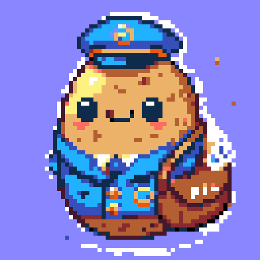 generate a pixel art potato dressed up as a mail carrier