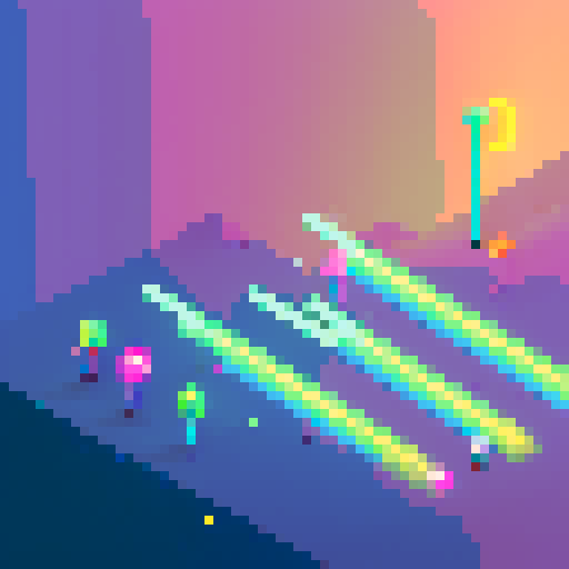 Pixelated stick figures race across a glitchy, neon landscape, leaving trails of rainbow-hued exhaust behind them.
