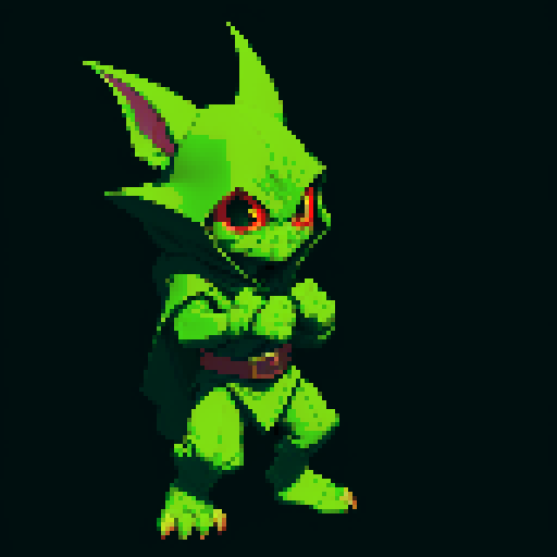 A stealthy and deadly goblin with a hood, twin daggers, and a shadowy presence. It has sharp eyes and a focused expression, ready to strike from the darkness. No background.
