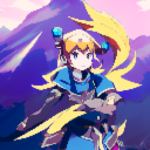 Female Paladin, wielding a gleaming sword, adorned in intricate armor, standing tall atop a rocky cliff, with flowing golden hair, surrounded by radiant light